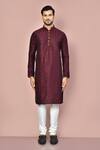 Shop_Arihant Rai Sinha_Wine Silk Embroidery Floral Motif Kurta Set_Online_at_Aza_Fashions