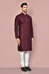 Arihant Rai Sinha_Wine Silk Embroidery Floral Motif Kurta Set_at_Aza_Fashions