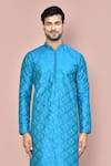 Buy_Arihant Rai Sinha_Blue Cotton, Silk Embroidery Floral Kurta Set _Online_at_Aza_Fashions