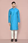Shop_Arihant Rai Sinha_Blue Cotton, Silk Embroidery Floral Kurta Set _Online_at_Aza_Fashions