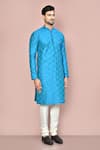 Arihant Rai Sinha_Blue Cotton, Silk Embroidery Floral Kurta Set _at_Aza_Fashions