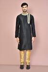 Shop_Arihant Rai Sinha_Black Silk Embroidery Yoke Straight Kurta Set _Online_at_Aza_Fashions