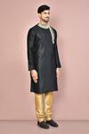 Arihant Rai Sinha_Black Silk Embroidery Yoke Straight Kurta Set _at_Aza_Fashions