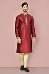 Buy_Arihant Rai Sinha_Maroon Dupion Art Silk Embroidered Collar Kurta Set _at_Aza_Fashions