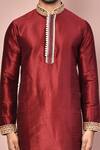 Buy_Arihant Rai Sinha_Maroon Dupion Art Silk Embroidered Collar Kurta Set _Online_at_Aza_Fashions