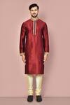 Shop_Arihant Rai Sinha_Maroon Dupion Art Silk Embroidered Collar Kurta Set _Online_at_Aza_Fashions