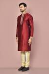 Arihant Rai Sinha_Maroon Dupion Art Silk Embroidered Collar Kurta Set _at_Aza_Fashions