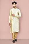 Buy_Arihant Rai Sinha_Yellow Cotton, Silk Embroidery Asymmetric Kurta And Pant Set _at_Aza_Fashions