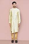 Buy_Arihant Rai Sinha_Yellow Cotton, Silk Embroidery Asymmetric Kurta And Pant Set _Online_at_Aza_Fashions