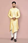 Buy_Arihant Rai Sinha_Brown Kurta Cotton Silk Embroidered Machine Asymmetric And Pant Set For Kids_at_Aza_Fashions