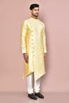 Arihant Rai Sinha_Brown Kurta Cotton Silk Embroidered Machine Asymmetric And Pant Set For Kids_at_Aza_Fashions