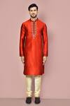 Buy_Arihant Rai Sinha_Red Jamewar Embroidered Machine Long Sleeve Kurta And Pant Set _Online_at_Aza_Fashions