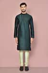 Buy_Arihant Rai Sinha_Green Silk Embroidery Thread Work Overlap Kurta _Online_at_Aza_Fashions