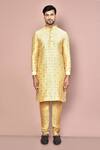 Arihant Rai Sinha_Brown Metallic Paisley Pattern Full Sleeve Kurta_Online_at_Aza_Fashions