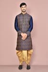 Buy_Arihant Rai Sinha_Blue Cotton Embroidery Paisley Mughal Kurta With Dhoti Pant _at_Aza_Fashions