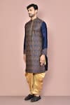 Arihant Rai Sinha_Blue Cotton Embroidery Paisley Mughal Kurta With Dhoti Pant _at_Aza_Fashions