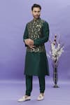 Arihant Rai Sinha_Green Bundi Jacquard Banarasi Silk Floral Pattern And Kurta Set _Online_at_Aza_Fashions