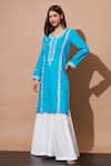Shetab Kazmi_Blue Cotton Pearls, Gota Patti Round Neck Aari Embroidered Kurta And Gharara Set _Online_at_Aza_Fashions