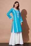 Buy_Shetab Kazmi_Blue Cotton Pearls, Gota Patti Round Neck Aari Embroidered Kurta And Gharara Set _Online_at_Aza_Fashions