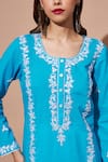 Shop_Shetab Kazmi_Blue Cotton Pearls, Gota Patti Round Neck Aari Embroidered Kurta And Gharara Set _Online_at_Aza_Fashions