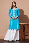 Buy_Shetab Kazmi_Blue Cotton Pearls, Gota Patti Round Neck Aari Embroidered Kurta And Gharara Set _at_Aza_Fashions