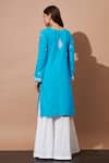 Shop_Shetab Kazmi_Blue Cotton Pearls, Gota Patti Round Neck Aari Embroidered Kurta And Gharara Set _at_Aza_Fashions