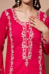 Shop_Shetab Kazmi_Fuchsia Pure Cotton Hand Embroidered Pearl Round Neck Aari Kurta Palazzo Set _Online_at_Aza_Fashions