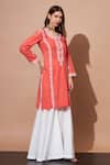 Buy_Shetab Kazmi_Orange Cotton Pearls, Gota Patti Round Neck Aari Embroidered Kurta Sharara Set _Online_at_Aza_Fashions