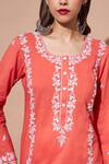 Shetab Kazmi_Orange Cotton Pearls, Gota Patti Round Neck Aari Embroidered Kurta Sharara Set _at_Aza_Fashions