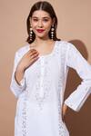 Shop_Shetab Kazmi_White Pure Cotton Hand Embroidered Pearl Round Aari Work Kurta And Palazzo Set _Online_at_Aza_Fashions