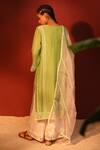 Shop_Shetab Kazmi_Green Mul Chanderi Embroidery Thread Notched Sabz Kurta Palazzo Set _at_Aza_Fashions