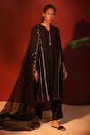 Buy_Shetab Kazmi_Black Chanderi Embroidery Mandarin Collar Siyaah Stripe Pattern Kurta Set _at_Aza_Fashions