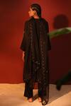 Shop_Shetab Kazmi_Black Chanderi Embroidery Mandarin Collar Siyaah Stripe Pattern Kurta Set _at_Aza_Fashions
