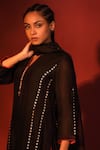Shetab Kazmi_Black Chanderi Embroidery Mandarin Collar Siyaah Stripe Pattern Kurta Set _Online_at_Aza_Fashions