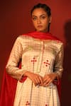 Shetab Kazmi_Cream Pure Satin Discharge Hand Block Print Geometric Round Kurta Set _Online_at_Aza_Fashions