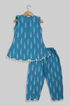 Shop_Champscloset_Blue Cotton Ikat Pattern Tunic And Pyjama Set  _at_Aza_Fashions