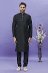 Arihant Rai Sinha_Black Jacquard, Silk Embroidery Floral Pattern Bundi And Kurta Set _Online_at_Aza_Fashions