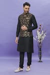 Buy_Arihant Rai Sinha_Black Jacquard, Silk Embroidery Floral Pattern Bundi And Kurta Set _Online_at_Aza_Fashions