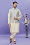 Buy_Aryavir Malhotra_Grey Bundi Jacquard Banarasi Silk Floral Pattern Sleeveless And Kurta Set_Online_at_Aza_Fashions