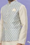 Shop_Aryavir Malhotra_Grey Bundi Jacquard Banarasi Silk Floral Pattern Sleeveless And Kurta Set_Online_at_Aza_Fashions