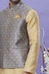 Buy_Arihant Rai Sinha_Gray Jacquard, Silk Embroidery Grey Floral Bundi _Online_at_Aza_Fashions