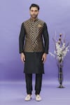 Arihant Rai Sinha_Black Jacquard, Silk Embroidery Floral Bundi _Online_at_Aza_Fashions