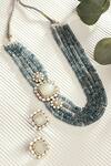 Shop_Joules by Radhika_Blue Agate Antique Necklace Set_at_Aza_Fashions