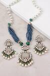 Shop Joules by Radhika Blue Agate Handcrafted Antique Necklace Set at Aza Fashions Shop_Joules by Radhika_Blue Agate Handcrafted Antique Necklace Set_at_Aza_Fashions