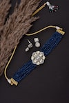 Shop_SWABHIMANN_Blue Polki Embellished Choker Set _at_Aza_Fashions