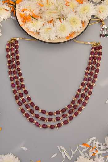 Shop_Swabhimann_Red Bead Stone Layered Necklace _at_Aza_Fashions