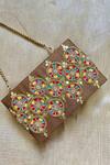 Buy_Feza Bags_Brown Embroidered Box Clutch _at_Aza_Fashions