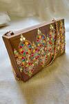 Shop_Feza Bags_Brown Embroidered Box Clutch _at_Aza_Fashions