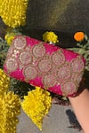 Shop_Feza Bags_Pink Embroidered Sequin Clutch_at_Aza_Fashions