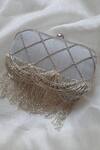 Buy_Feza Bags_Grey Embroidered Swarovski Embellished Clutch _at_Aza_Fashions